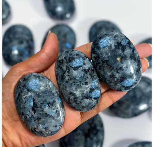 Blue Flash Larvikite Palm Stone