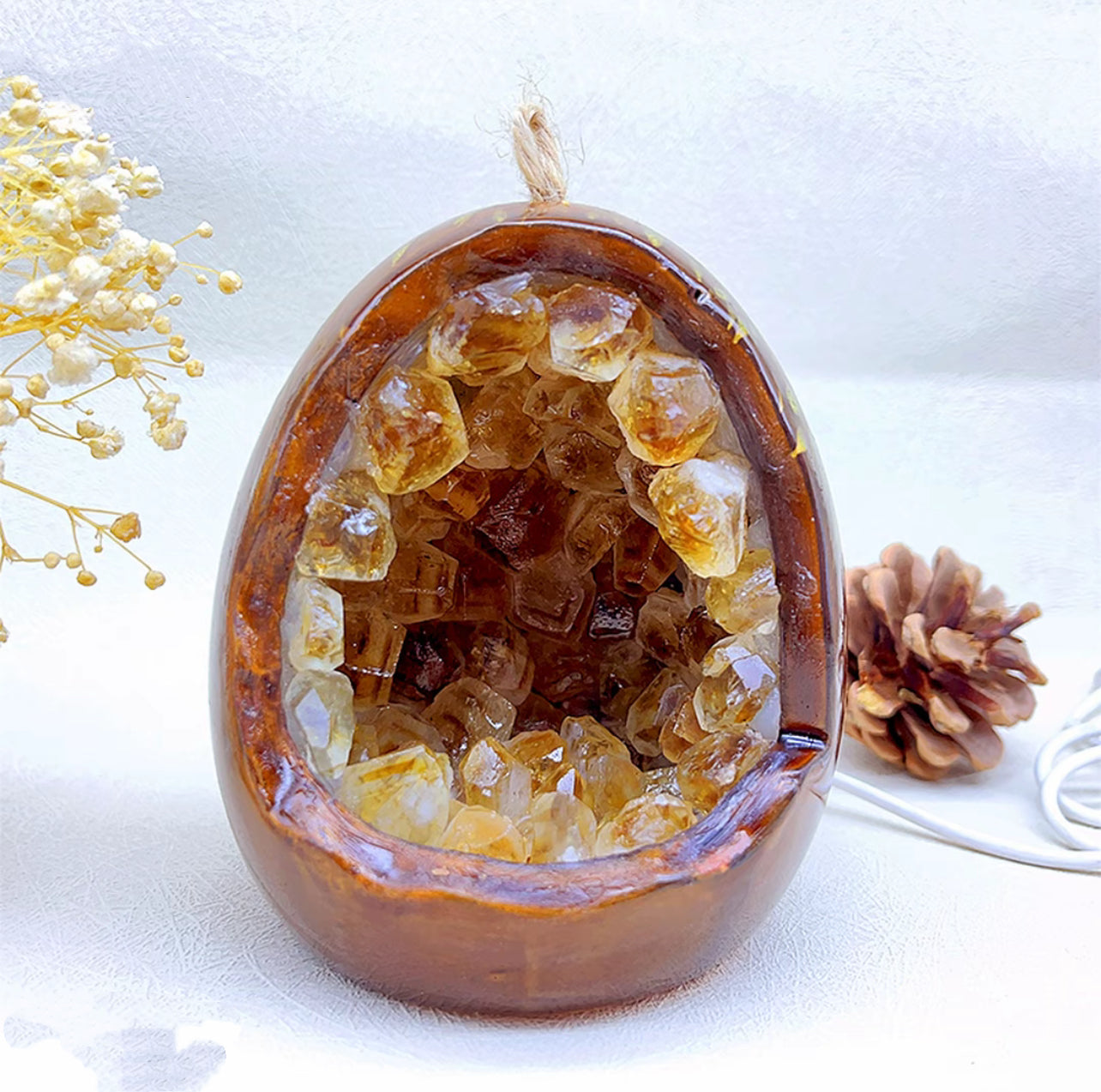 Citrine Geode Egg Light