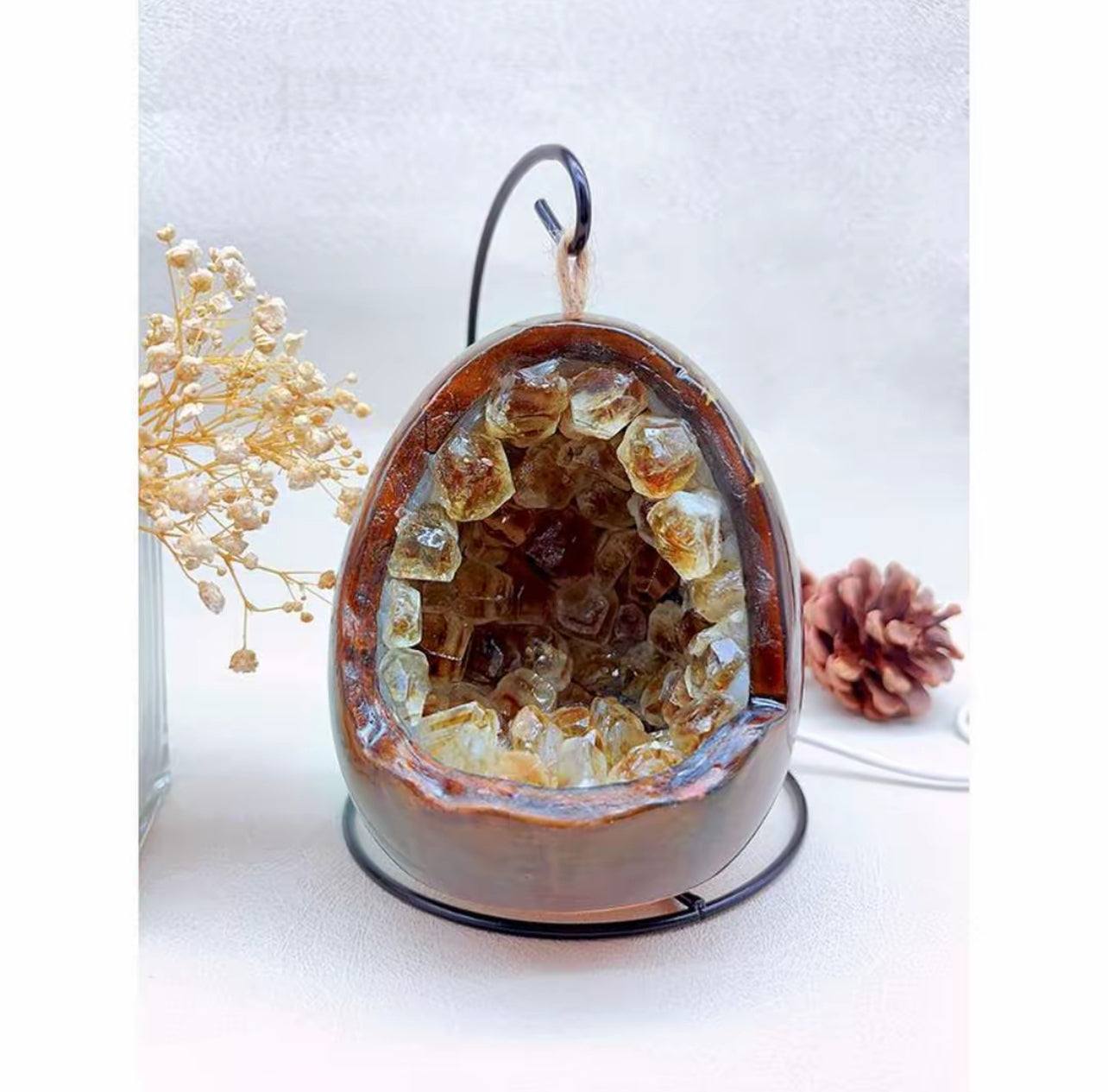 Citrine Geode Egg Light