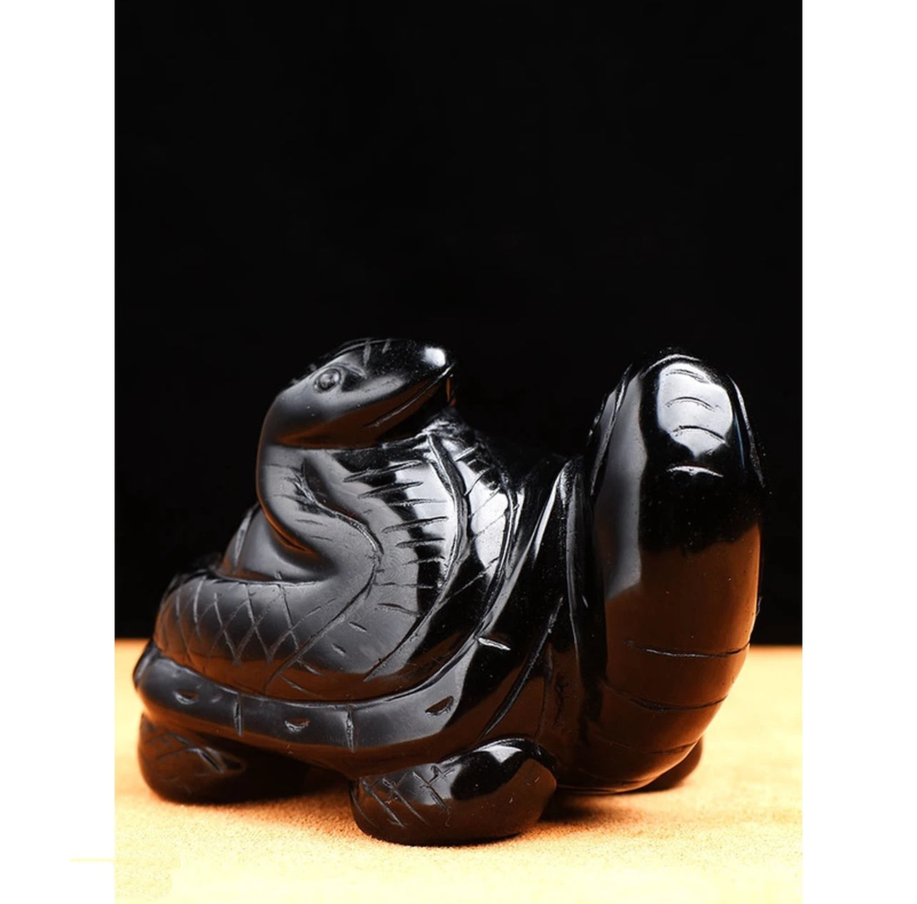 Obsidian Snake-on-Turtle Carving
