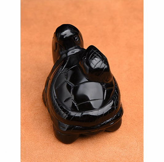 Obsidian Snake-on-Turtle Carving