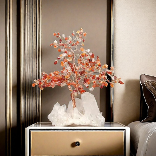 Carnelian Crystal Tree with Natural Quartz Base