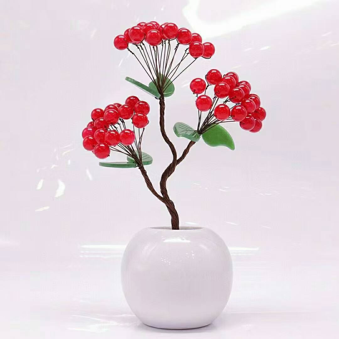Red Agate Tree in Golden Ingot Pot