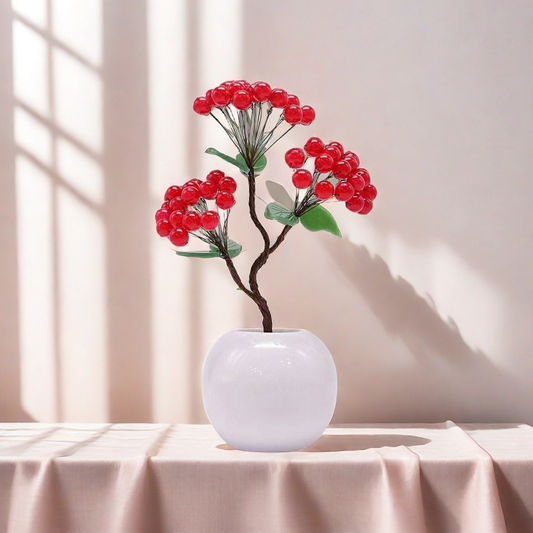 Red Agate Tree in Golden Ingot Pot