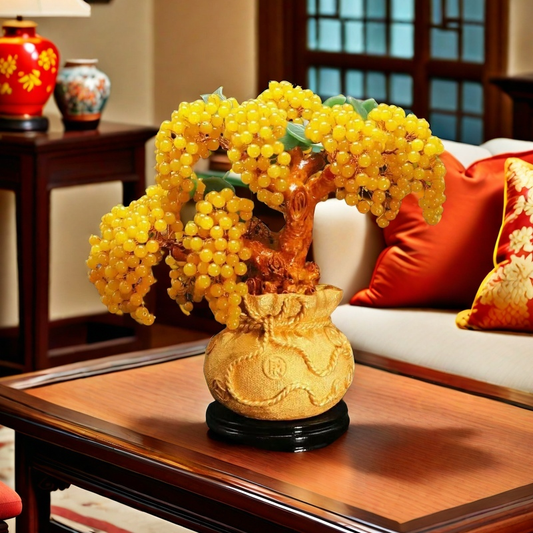 Golden Citrine Abundance Tree in Gold Coin Pot