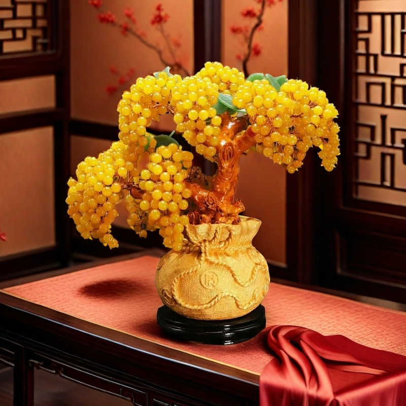 Golden Citrine Abundance Tree in Gold Coin Pot