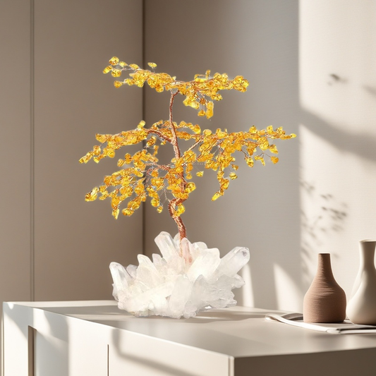 Citrine Gem Tree on Clear Quartz Base