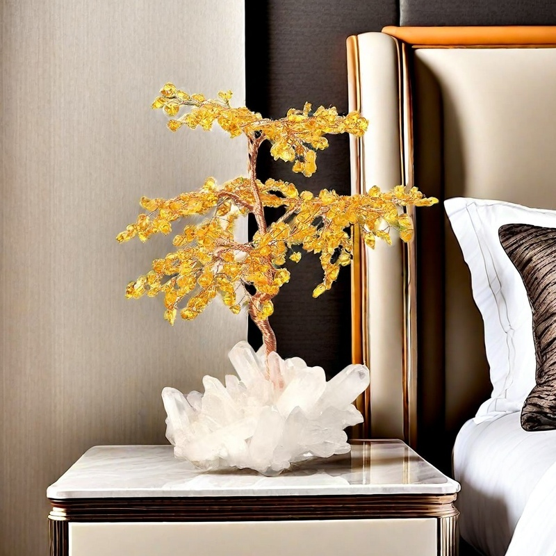 Citrine Gem Tree on Clear Quartz Base