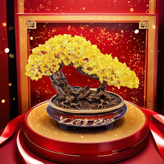 Citrine Gem Tree in Curved Bonsai Trunk Planter