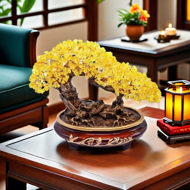 Citrine Gem Tree in Curved Bonsai Trunk Planter