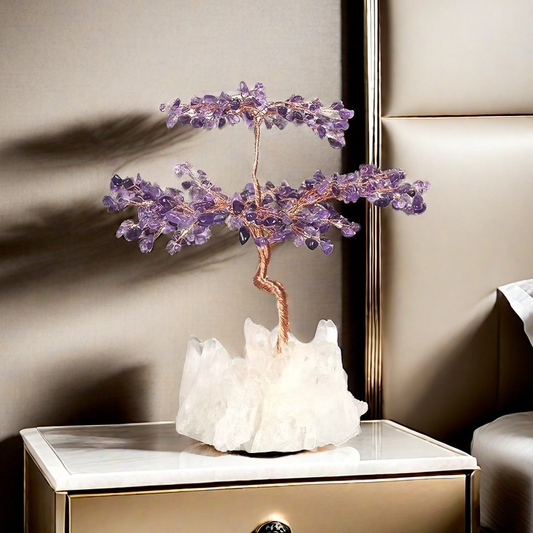 Amethyst Serenity Tree on Clear Quartz Base