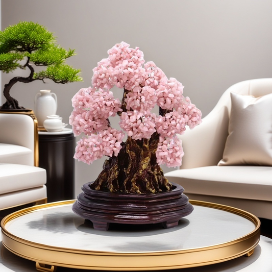 Rose Quartz Tree of Life Centerpiece with Natural Gemstones