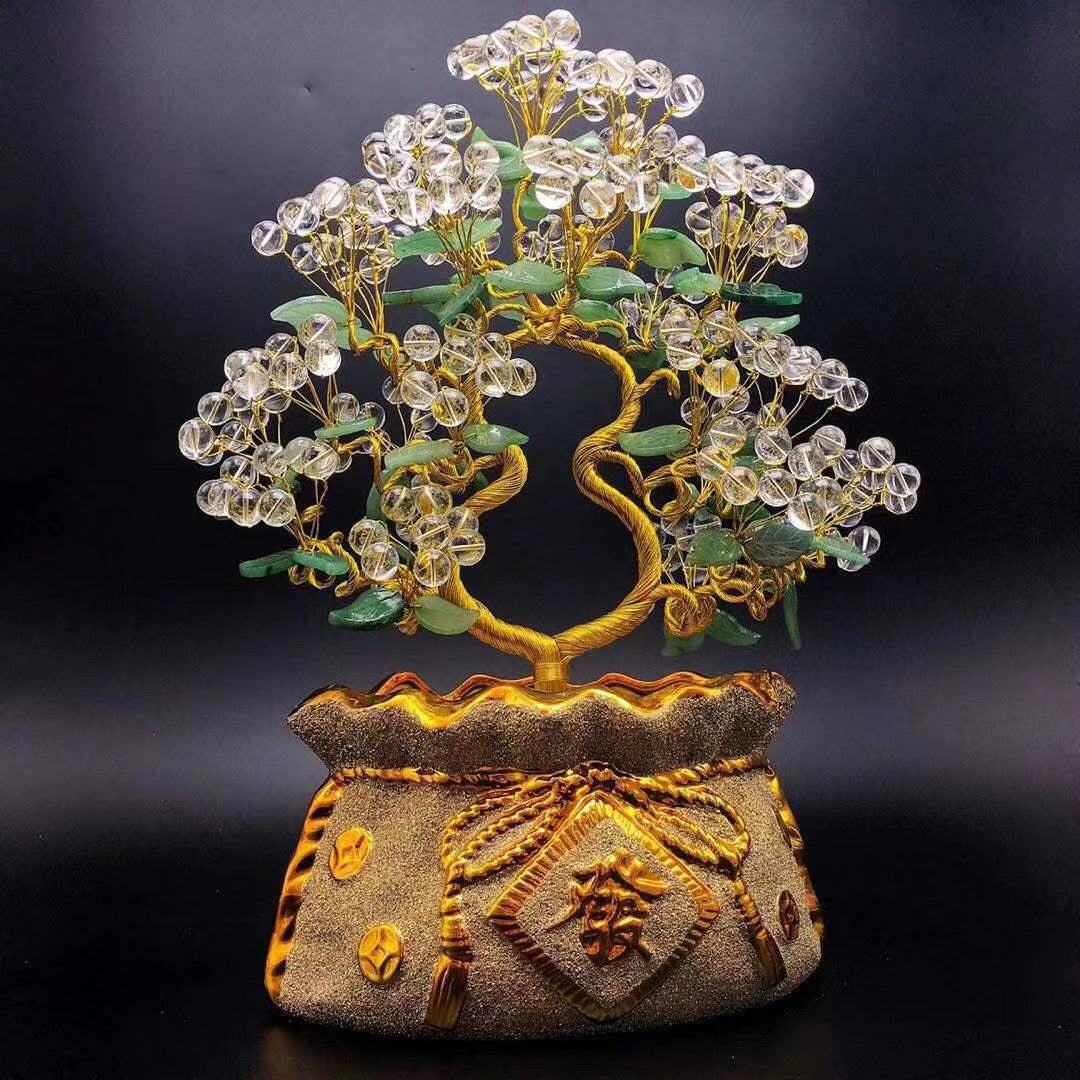 Clear Quartz Crystal Tree in Fortune Bag Base
