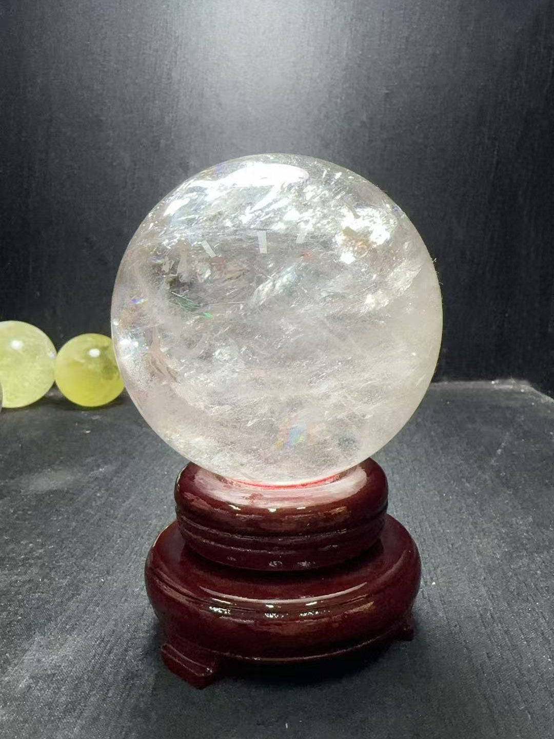 Clear Quartz Crystal Ball on Rosewood Stand