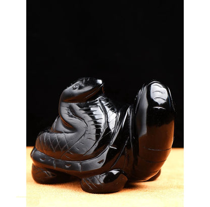 Obsidian Snake-on-Turtle Carving