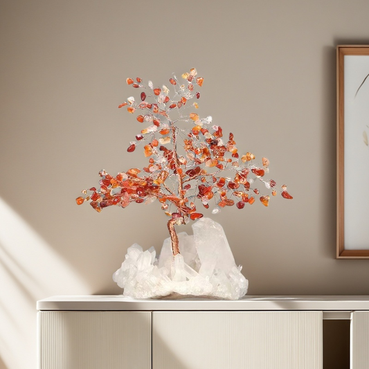 Carnelian Crystal Tree with Natural Quartz Base