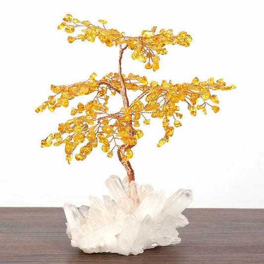 Citrine Gem Tree on Clear Quartz Base
