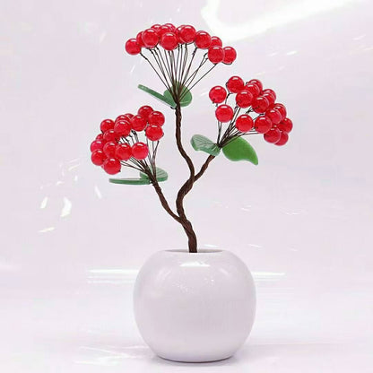 Red Agate Tree in Golden Ingot Pot
