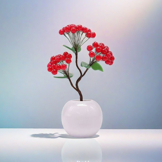 Red Agate Tree in Golden Ingot Pot