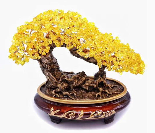 Citrine Gem Tree in Curved Bonsai Trunk Planter