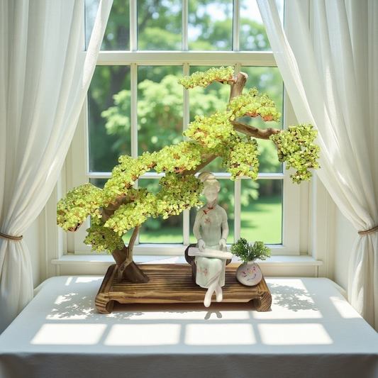 Peridot Crystal Tree with Elegant Lady Figurine