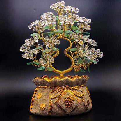 Clear Quartz Crystal Tree in Fortune Bag Base