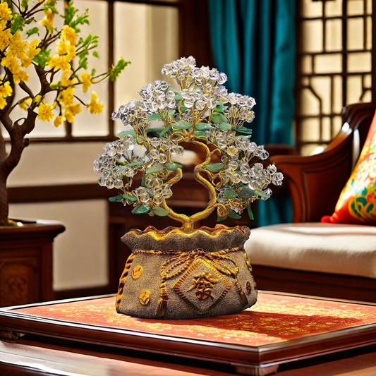 Clear Quartz Crystal Tree in Fortune Bag Base