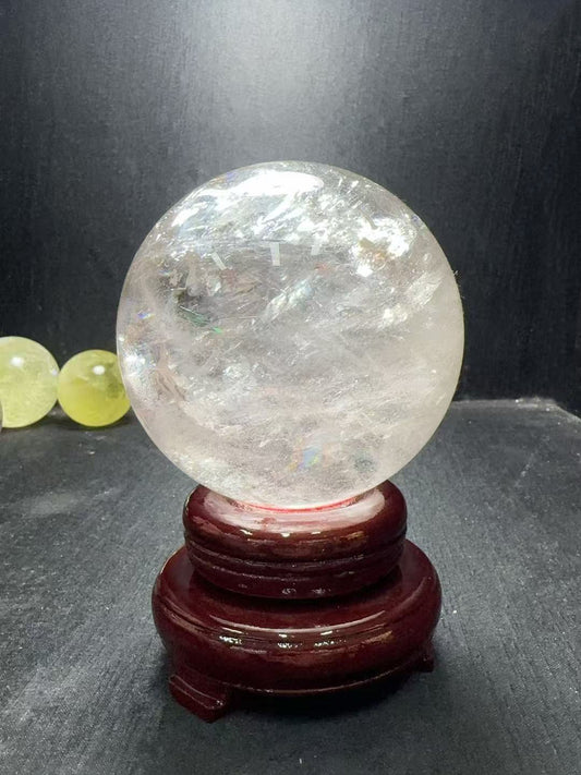 Clear Quartz Crystal Ball on Rosewood Stand
