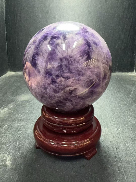 Amethyst Crystal Sphere on Polished Stand
